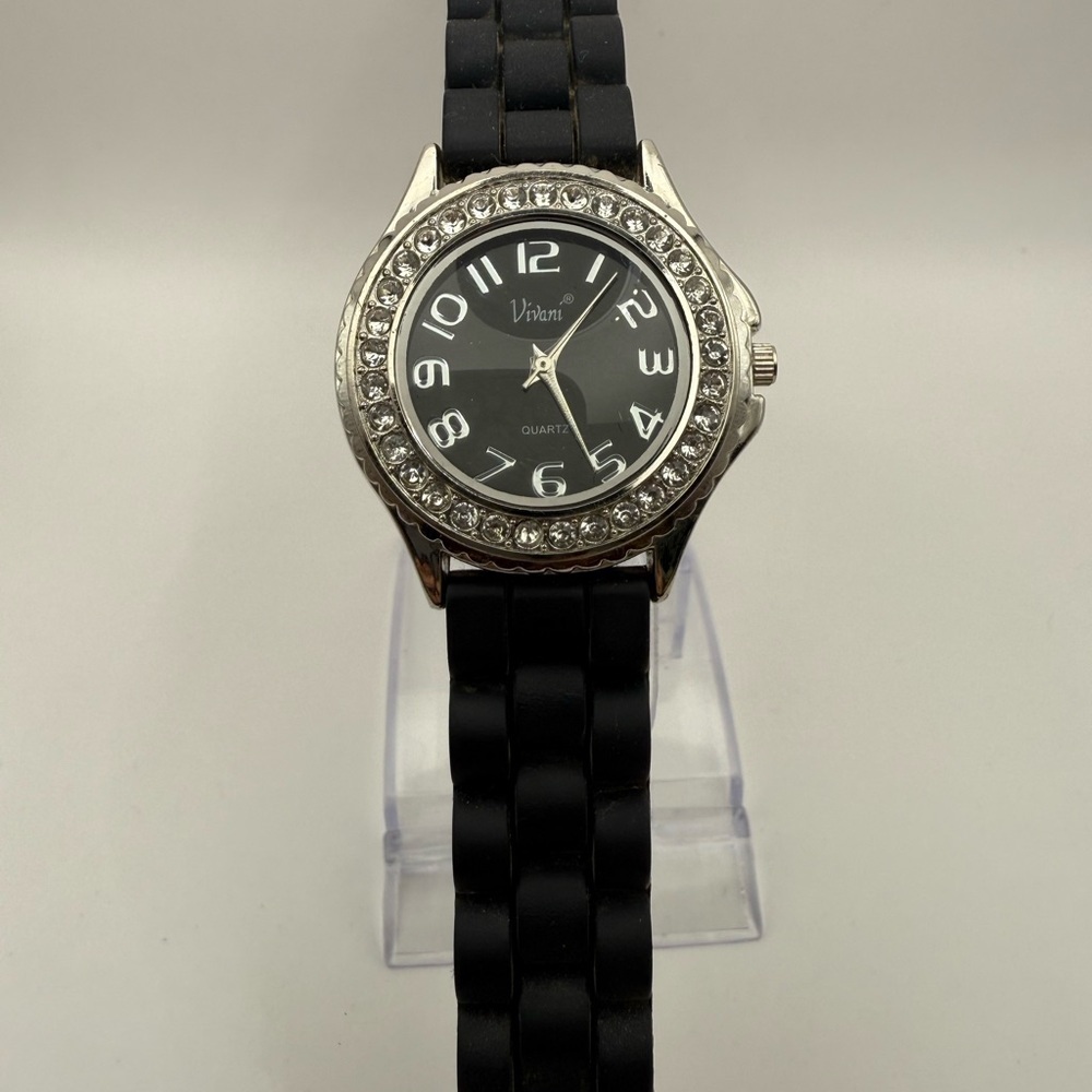 Vivani Women’s Watch Black Silicone Band Diamond Bezel (New Battery) Beautiful